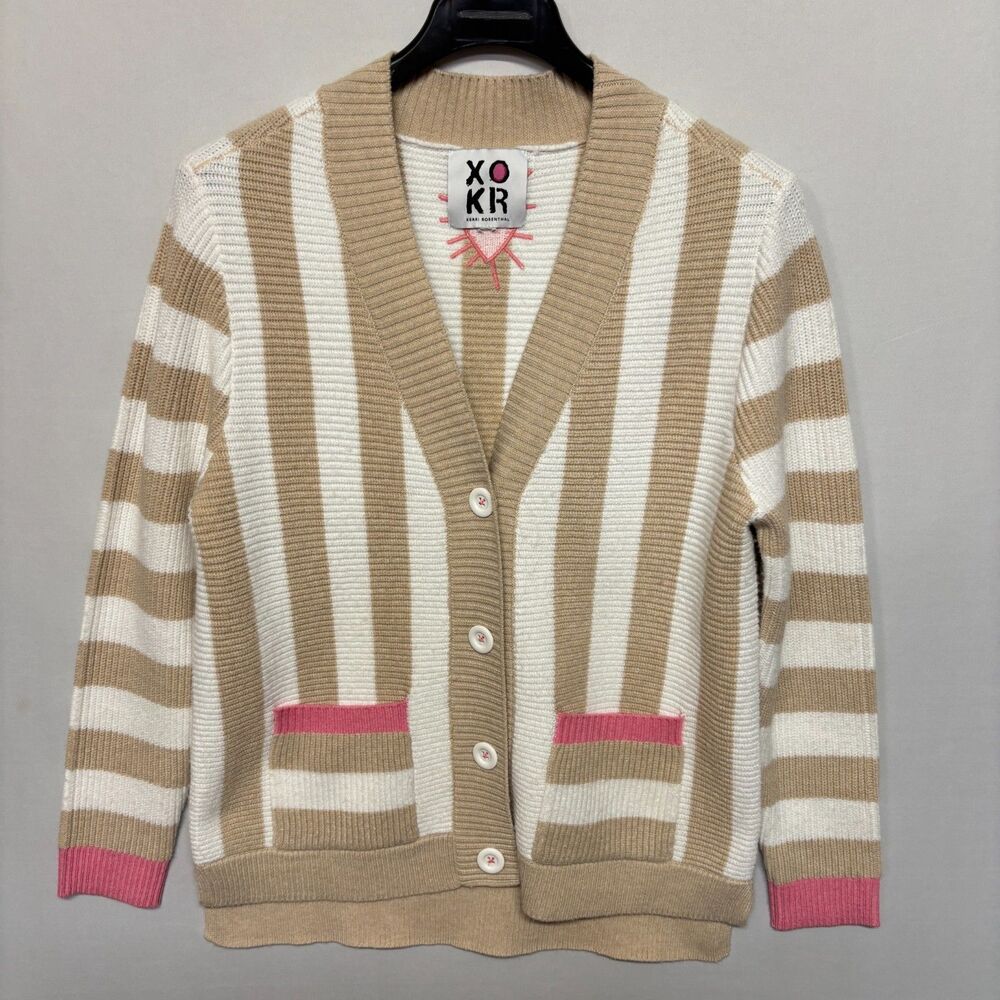 Kerri Rosenthal Women XO KR Striped Knit Cardigan Sweater Size Large C144 -9